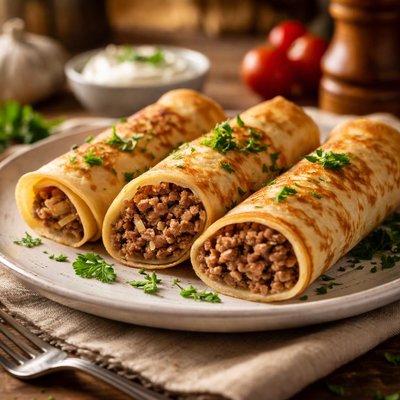 Crepes stuffed with meat