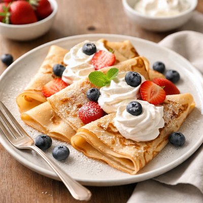 Crepes with whipped cream