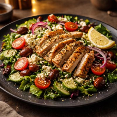 Crepevine greek salad with chicke