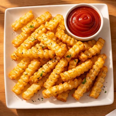 Crinkle-cut fries with ketchup
