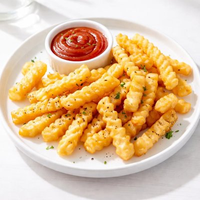 Crinkle-cut fries with sauce