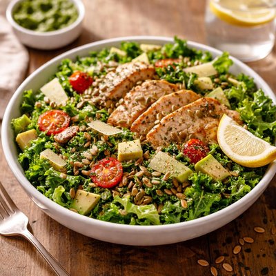 Crisp and green pesto and parm salad