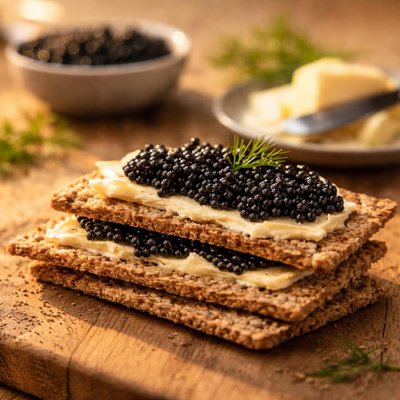 Crispbread with butter and caviar