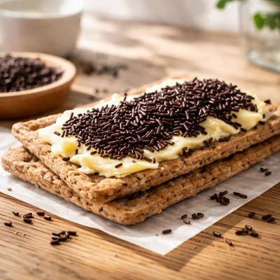 Crispbread with butter and chocolate sprinkles