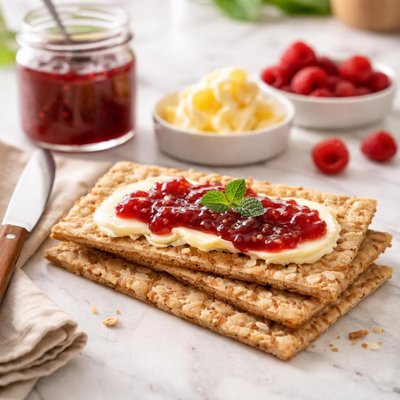 Crispbread with butter and jam