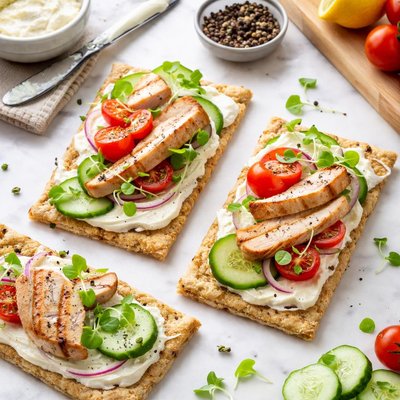 Crispbread with cheese and chicken