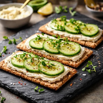 Crispbread with cheese and cucumber