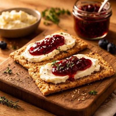 Crispbread with cheese and jam