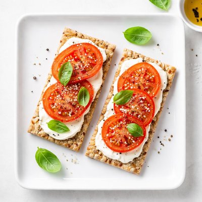 Crispbread with cheese and tomato