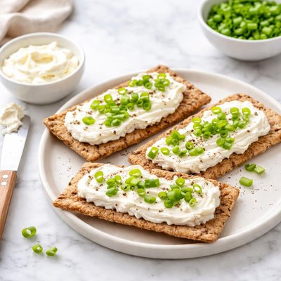 Crispbread with cream cheese and green onion