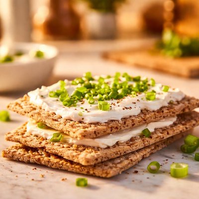 Crispbread with cream cheese and green onions
