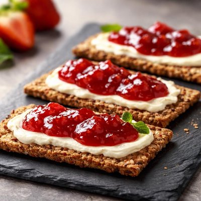 Crispbread with cream cheese and jam