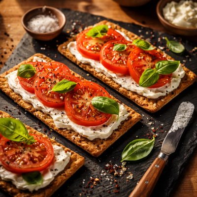 Crispbread with cream cheese and tomato