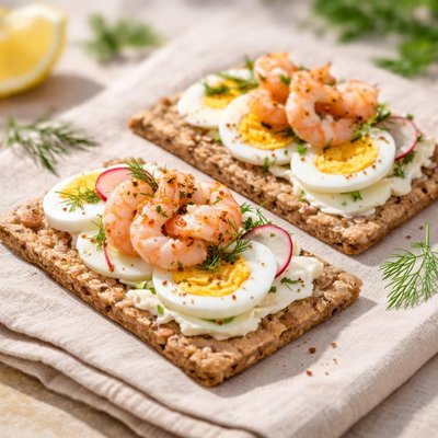 Crispbread with egg and shrimp