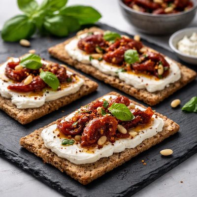Crispbread with sun dried tomato and cream cheese