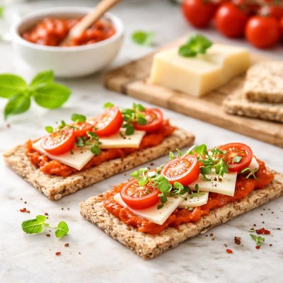 Crispbread with tomato spread and cheese