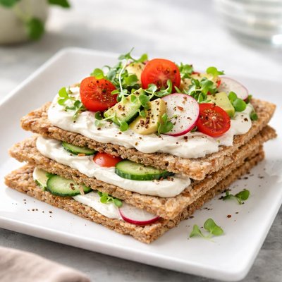 Crispbread with yogurt and vegetables