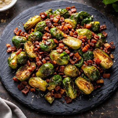 Crispy brussels sprouts with bacon bits
