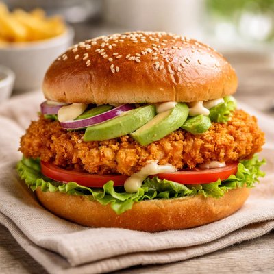 Crispy chicken avocado burger from wimpy