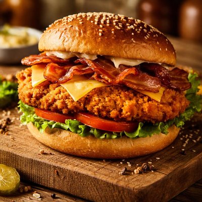 Crispy chicken bacon burger