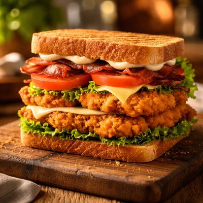 Crispy chicken club sandwich