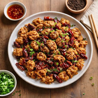 Crispy fried chicken bits szechuan style