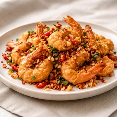 Crispy prawns with garlic and chilli