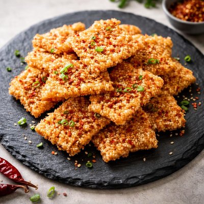 Crispy spicy fried rice cracker