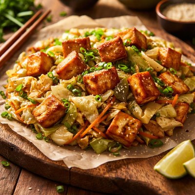 Crispy tofu and cabbage stir fry