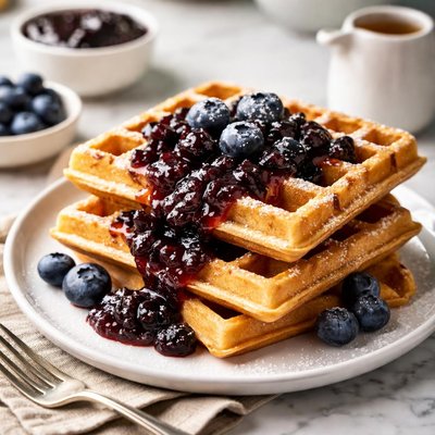 Crispy waffle with blueberries jam