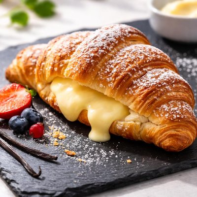 Croissant filled with pudding