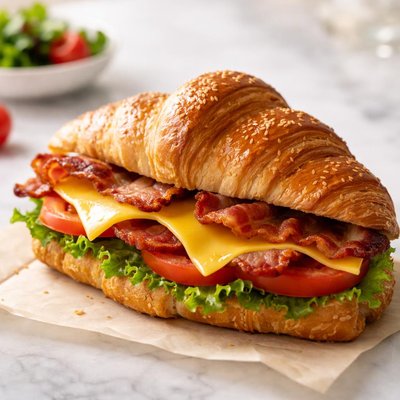 Croissant sandwich with cheese and bacon