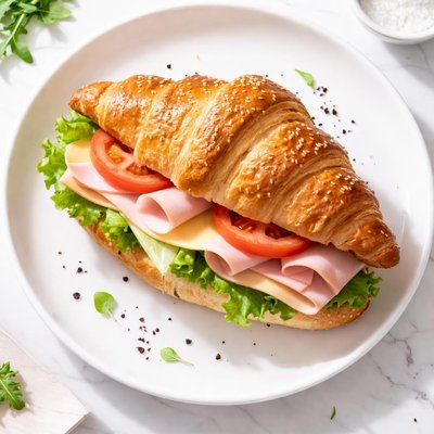 Croissant sandwich with cheese and ham