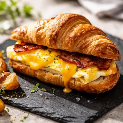 Croissant sandwich with egg and cheese