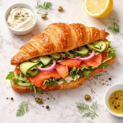 Croissant sandwich with salmon