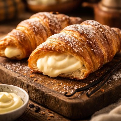 Croissant stuffed with vanilla cream