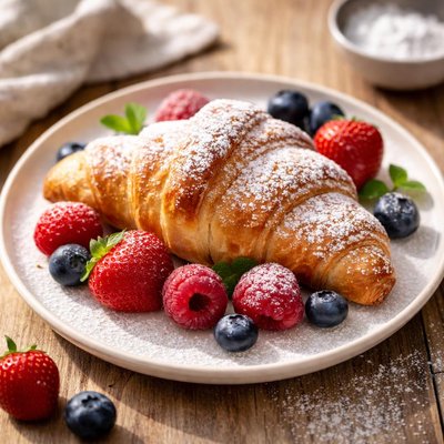 Croissant with berries and powdered sugar