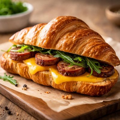 Croissant with cheese and sausage