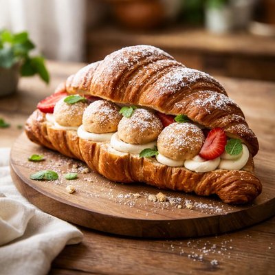 Croissant with cream puffs