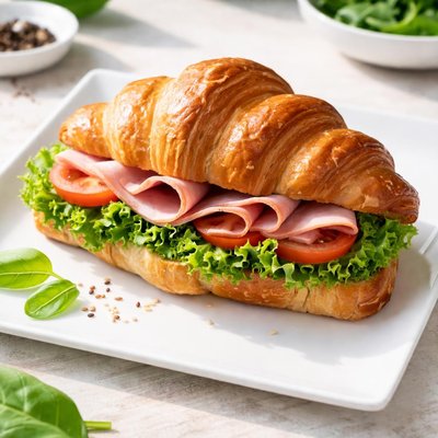 Croissant with ham and lettuce