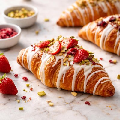 Croissant with icing and toppings