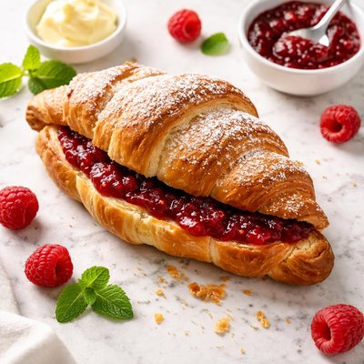 Croissant with raspberry jam
