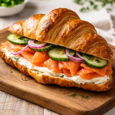 Croissant with smoked salmon and cream cheese