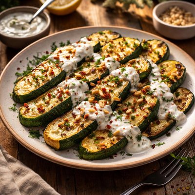 Crougettes with yoghurt garlic sauce