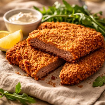 Crumbed beef schnitzel