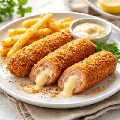 Crumbed chicken cheese sausage with chicken salt