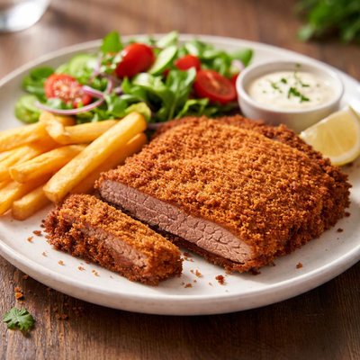 Crumbed schnitzel beef