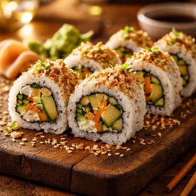 Crunchy avocado vegetarian sushi roll