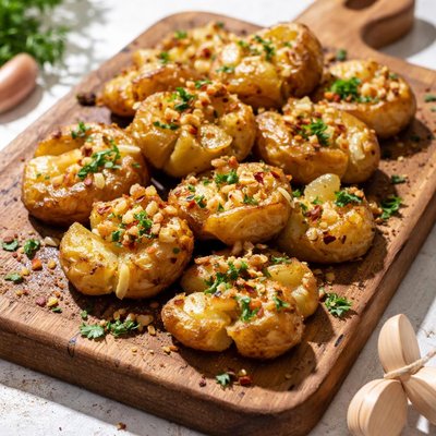 Crushed garlic potato