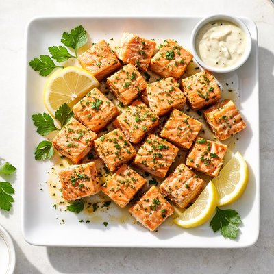 Cubed baked salmon